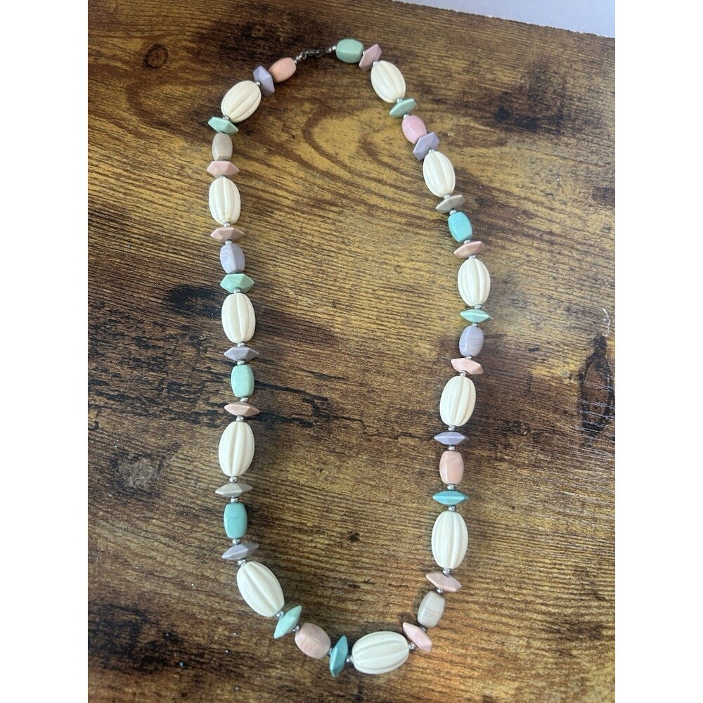 Lot 3 Vintage Beaded Necklaces Pastel Statement Set w Earrings Retro Chic - Picture 5 of 13